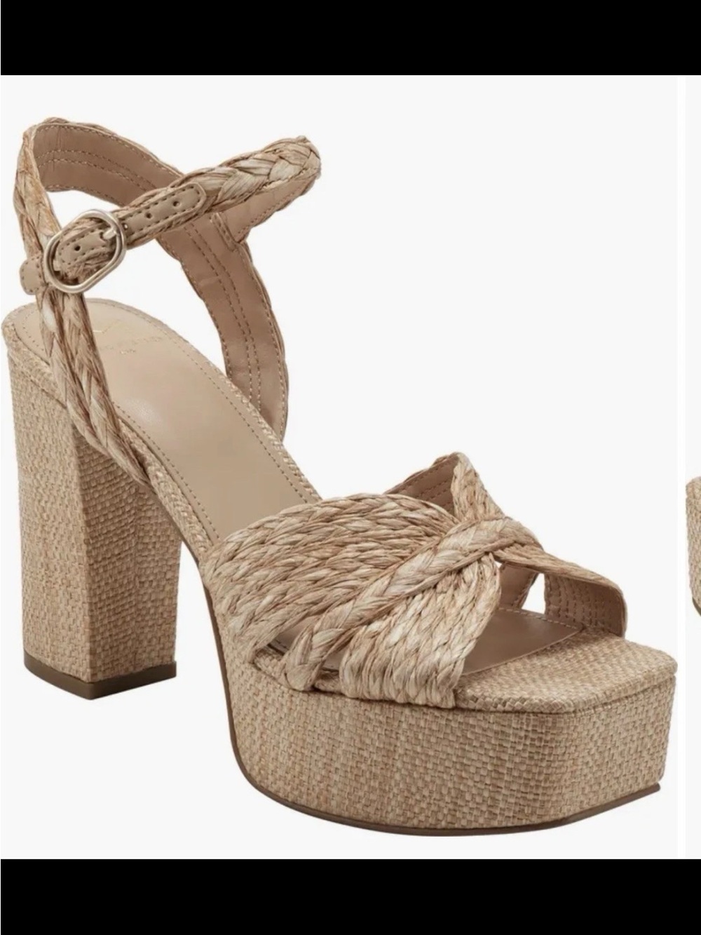 Marc Fisher Platform Ankle-Strap raffia  Sandal - Beige